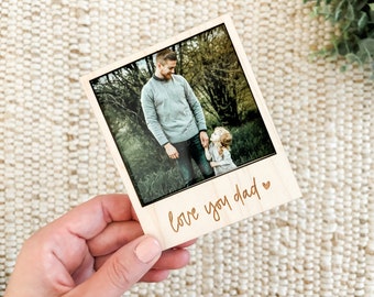 Love You Dad Wood Polaroid Photo Frame Magnet | Father’s Day Gift | Picture frame for Fridge, Gift for Him, Birthday, Gift from Kids for Dad