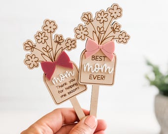 Wood Plant Stakes for Mom, Best Mom Ever, Thank You for Helping Me Grow, Mother's Day Gift, Plant Gift Add On, Garden Gift for Mom