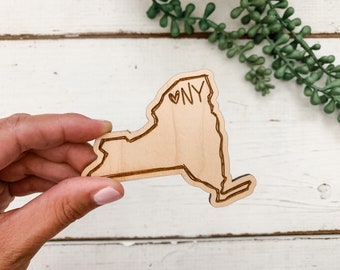 Hand Lettered New York State Wooden Magnet: Laser Engraved NY Gift