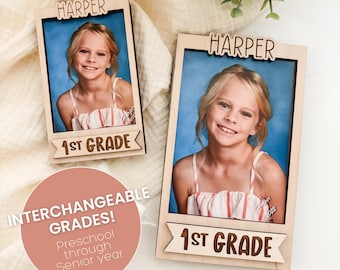 Wooden Personalized School Picture Frame: Interchangeable Grades