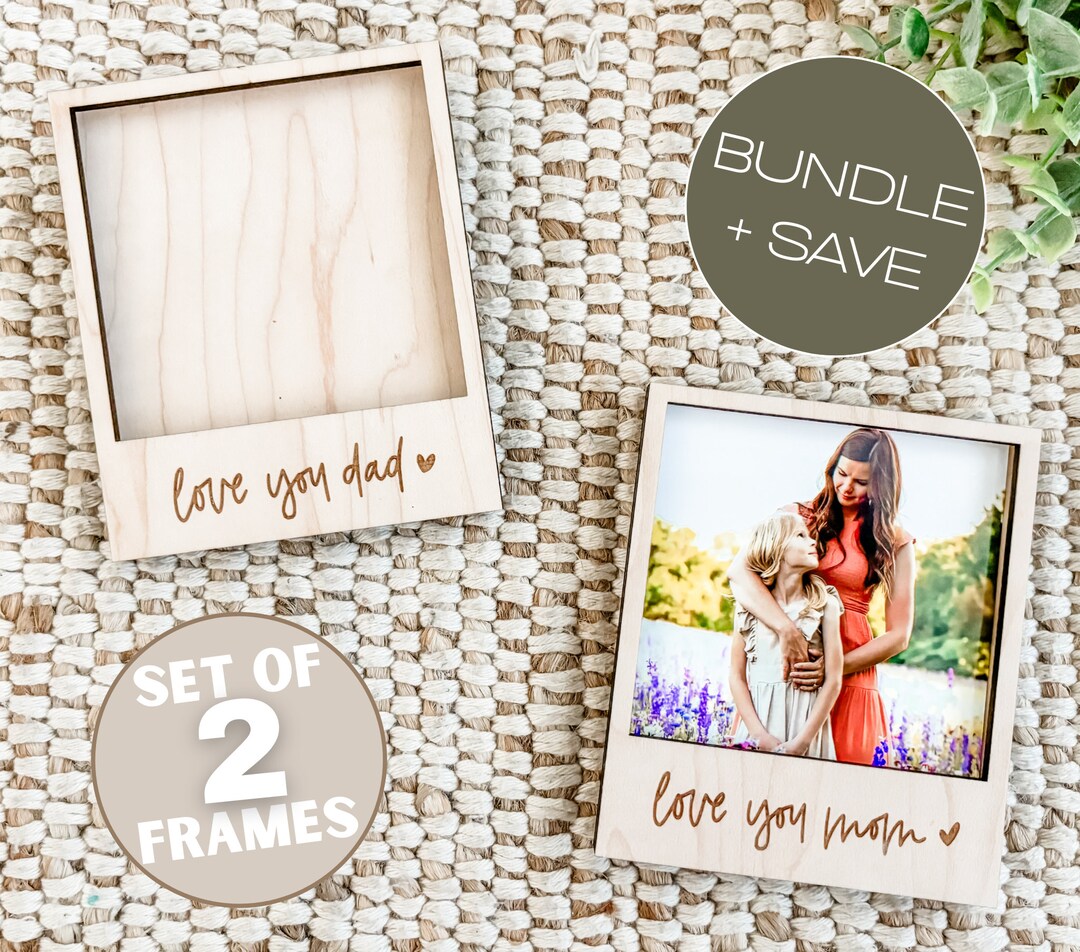 Set of 2 Mom and Dad Wood Polaroid Photo Frame Magnet | Mother’s Day ...