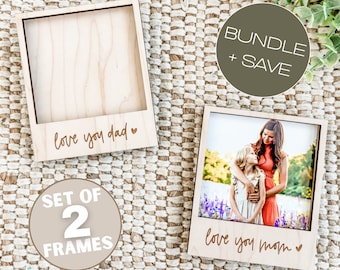 Set of 2 Mom and Dad Wood Polaroid Photo Frame Magnet | Mother’s Day Gift, Father’s Day Gift | Love You Mom and Dad Gift Bundle