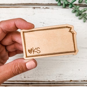 Wooden Kansas Magnet / KS State Outline Refrigerator Magnet / Laser Engraved Magnet / Kansas Gift / Realtor Closing Gift / Hand Lettered