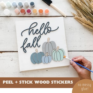 Kit de manualidades para hacer carteles de otoño para hacer uno mismo / Kit de manualidades de madera para hacer uno mismo con la frase Hola otoño / Kit de pintura para manualidades con calabazas para adultos y grupos