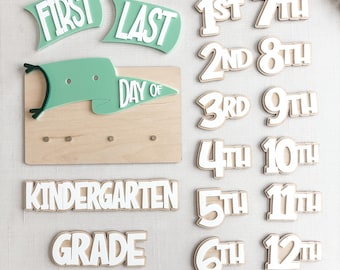 First & Last Day of School Sign | Magnetic School Milestone Board | Reusable Wooden Photo Prop | Interchangeable Grades