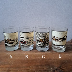 Vintage Currier and Ives Christmas glasses. Holiday glassware Currier & Ives winter glassware. Arby&#39;s collector&#39;s series