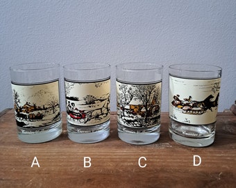 Vintage Currier and Ives Christmas glasses from Arby's. Holiday, winter glassware. collector's series