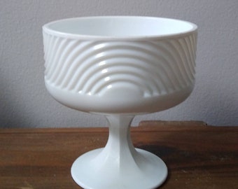 E. O. Brody Co white glass pedestal compote, candy dish planter milk glass mcm art deco