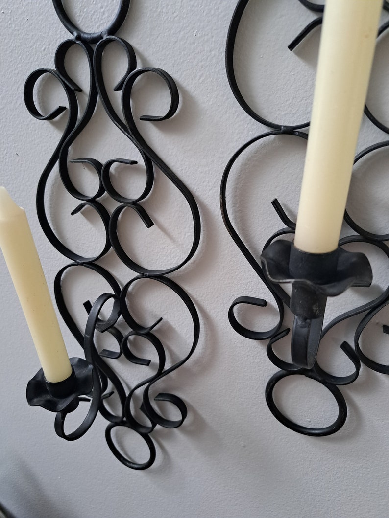 Black Wrought Iron Wall Sconces Candle Holders Rustic Decor Etsy
