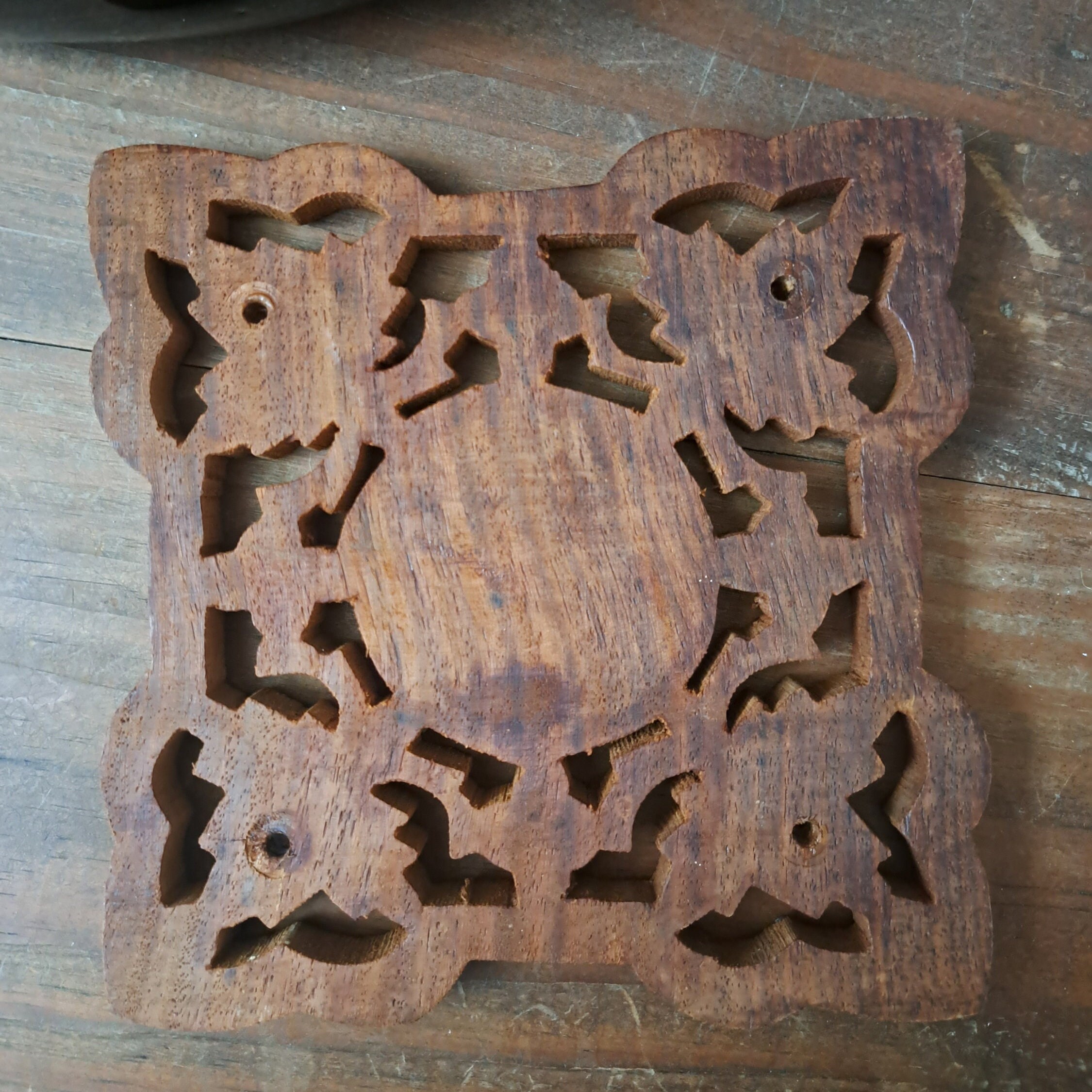 Vintage Wood Carved Trivets Flower Leaves Boho Trivets. Boho Rustic ...