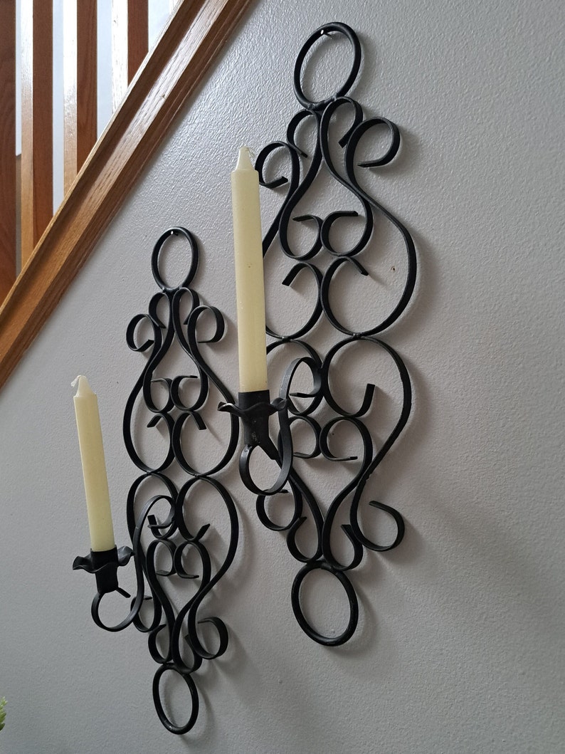 Black Wrought Iron Wall Sconces Candle Holders Rustic Decor Etsy