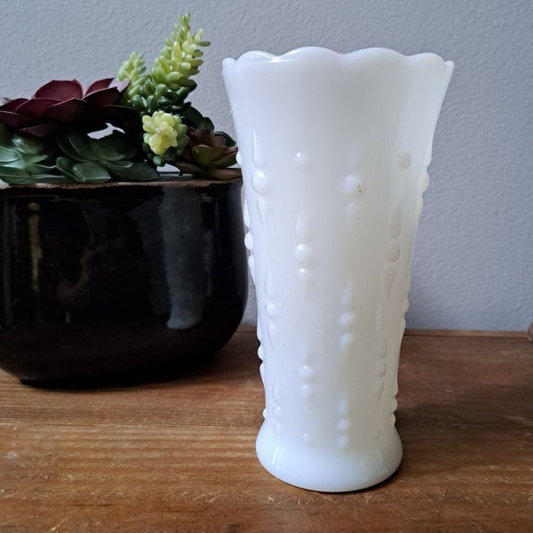 Vintage white milk glass vase,  flower vase