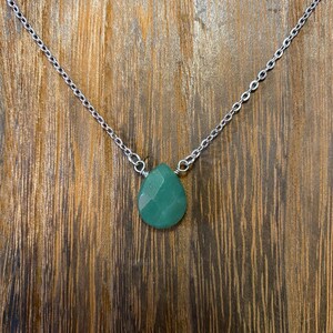 Green Aventurine Faceted Pendant on Silver Chain