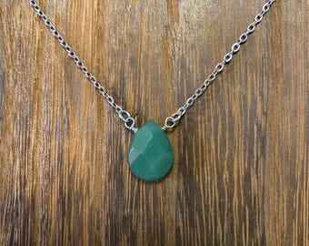 Green Aventurine Faceted Pendant on Silver Chain