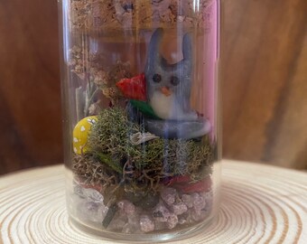 Anime Sculptures in Terrarium in Glass Jar - Miniature Sculptures- Forest Friends Collection- Handmade Magical Pets