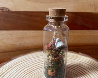 Ghost Jar - Miniature Ghost Figurine- The Whimsical Forest Collection Jar - Ghost Sculpture in Terrarium with Taxidermy