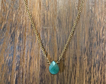 Faceted Green Aventurine Pendant on Gold Chain