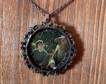 Keep Your Secrets - Middle Earth Frame Pendant - Handcrafted Sculpture- Resin & Polymer Clay Sculpture Necklace with Pyrite