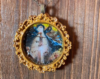 Middle Earth Frame Pendant - Epic Wizard- Handcrafted Sculpture- Resin & Polymer Clay Sculpture Necklace with Pyrite