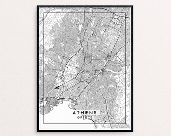 Athens City Map Print, Clean Contemporary poster fit for Ikea frame 24x34 inch, gift art for him her, Anniversary personalized travel