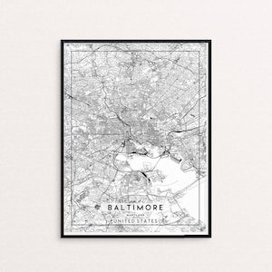 Baltimore City Map Print, schone hedendaagse poster geschikt voor Ikea-lijst 24 x 34 inch, cadeaukunst voor hem haar, verjaardag gepersonaliseerde reizen