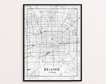 Beijing City Map Print, Clean Contemporary poster fit for Ikea frame 24x34 inch, gift art for him her, Anniversary personalized travel