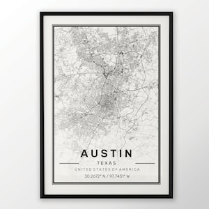 Impressão de mapa da cidade de Austin, personalizado, 3 pelo preço de 2 pôster de mapa de arte de parede moderna em tamanho 50 x 70 adequado para moldura Ikea Todas as viagens pela cidade