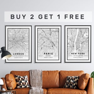 City Map Prints, Custom Personalised, 3 for the price of 2 Modern Wall Art map poster in size 50x70 fit for Ikea frame All city available
