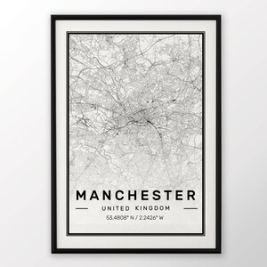 Manchester City Map Print Modern Contemporary poster en tailles 50x70 ajustement pour cadre Ikea 19,5 x 27.5 Toute la ville disponible Londres, New York Paris