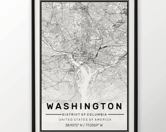 Washington City Map Print, Modern Contemporary poster in sizes 50x70 fit for Ikea frame All city available London, New york Paris Madrid