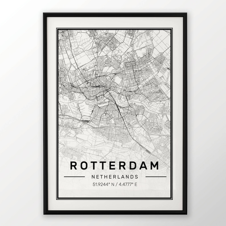 Rotterdam City Map Print, Modern Contemporary poster in sizes 50x70 fit for Ikea frame 19.5 x 27.5 All city available London, New York Paris image 1