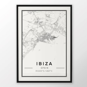 Ibiza ville carte impression moderne contemporain affiche dans les tailles 50 x 70 parfaitement pour le cadre Ikea 19,5 x 27,5 tous ville disponible Londres, New York Paris