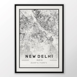 Affiche New Delhi ville carte impression moderne contemporain dans les tailles 50 x 70 parfaitement pour le cadre Ikea 19,5 x 27,5 tous ville disponible Londres, New York Paris