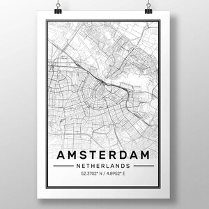 Amsterdam Stadt Karte drucken, moderne zeitgenössische Plakat in den Größen 50 x 70 passend für Ikea Rahmen alle Stadt erhältlich London, New York-Paris-Madrid-Rom