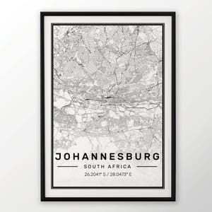 Affiche Johannesburg ville carte impression moderne contemporain dans les tailles 50 x 70 digne des 19.5x27.5 cadre Ikea tout ville disponible Londres New York Paris