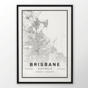 Affiche Brisbane ville carte impression moderne contemporain dans les tailles 50 x 70 parfaitement pour le cadre Ikea 19,5 x 27,5 tous ville disponible Londres New York Paris