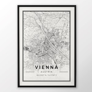 Impressão do mapa da cidade de Viena Pôster moderno e contemporâneo em tamanhos 50x70 adequados para moldura Ikea 19,5 x 27,5 Todas as cidades disponíveis Londres, Nova York Paris