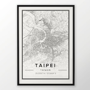 Affiche impression carte de la ville de Taipei moderne contemporain au format Ikea : 50 x 70 x 19,5 x 27,5 dimensions disponibles dans toutes les villes Londres New York Paris