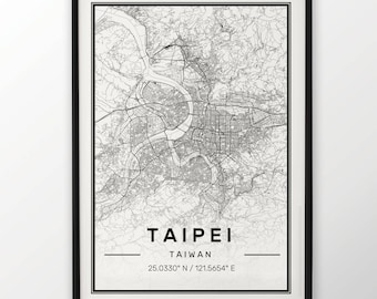 Taipei City Map Print Modern Contemporary poster in sizes 50x70 fit for Ikea frame 19.5 x 27.5 All city available London New York Paris