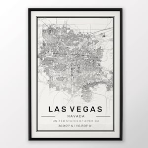 Las Vegas ville carte impression, affiche moderne contemporain dans les tailles 50 x 70 pour Ikea cadre tout ville disponible Londres, New york Paris Madrid