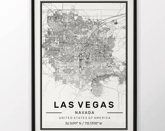 Las Vegas City Map Print, Modern Contemporary poster in sizes 50x70 fit for Ikea frame All city available London, New york Paris Madrid