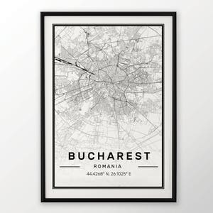 Affiche Bucharest City carte impression moderne contemporain dans les tailles 50 x 70 parfaitement pour le cadre Ikea 19,5 x 27,5 tous ville disponible Londres, New York Paris