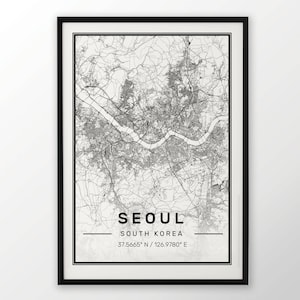 Seoul City Map Print Modern Contemporary poster in sizes 50x70 fit for Ikea frame 19.5 x 27.5 All city available London New York Paris