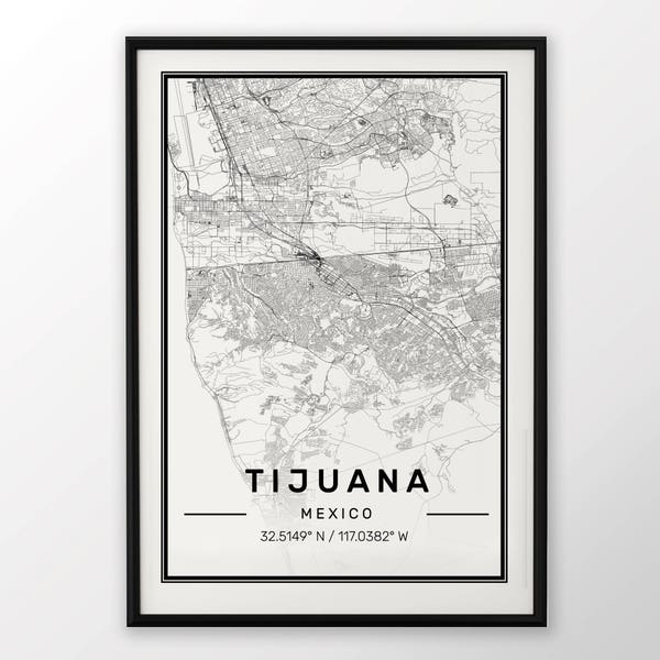 Affiche Tijuana ville carte impression moderne contemporain dans les tailles 50 x 70 parfaitement pour le cadre Ikea 19,5 x 27,5 tous ville disponible Londres New York Paris