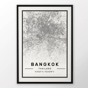Bangkok ville carte impression moderne contemporain affiche dans les tailles 50 x 70 parfaitement pour le cadre Ikea 19,5 x 27,5 tous ville disponible Londres, New York Paris