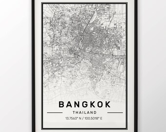 Bangkok City Map Print Modern Contemporary poster in sizes 50x70 fit for Ikea frame 19.5 x 27.5 All city available London, New York Paris