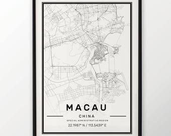 Macau stad kaart afdrukken moderne hedendaagse poster in maten 50 x 70 passend voor Ikea frame 19,5 x 27,5 alle stad beschikbaar Londen New York Parijs