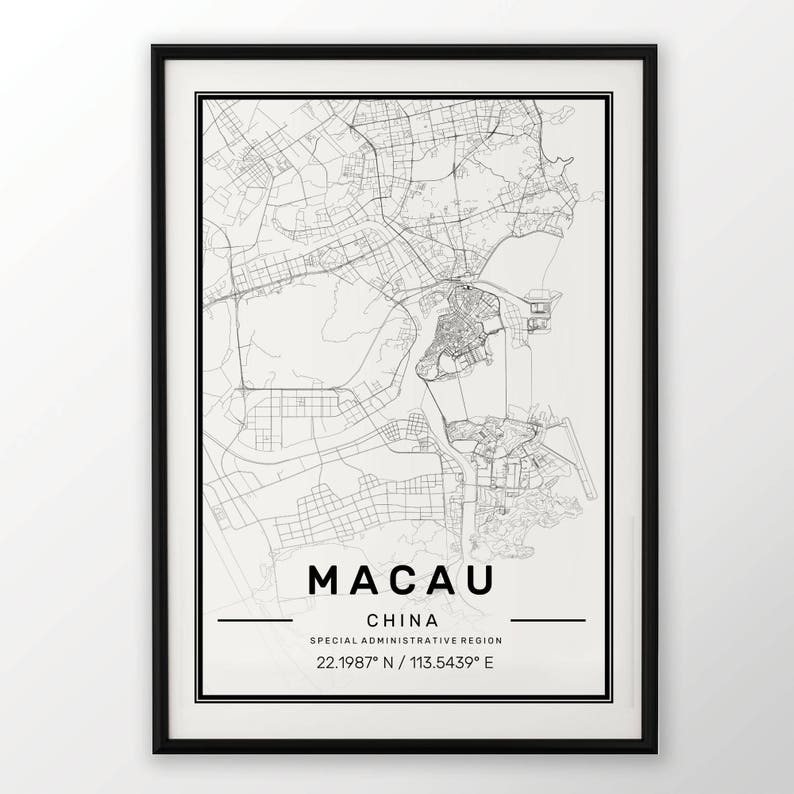 Macau City Map Print Modern Contemporary poster in sizes 50x70 fit for Ikea frame 19.5 x 27.5 All city available London New York Paris image 1