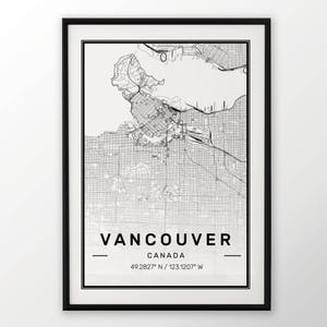 Vancouver City Map Print, affiche moderne contemporain dans les tailles 50 x 70 parfaitement pour le cadre Ikea 19,5 x 27,5 tous ville disponible Londres, New York Paris