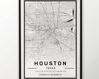 Houston City Map Print, Modern Contemporary poster in sizes 50x70 fit for Ikea frame All city available London, New york Paris Madrid